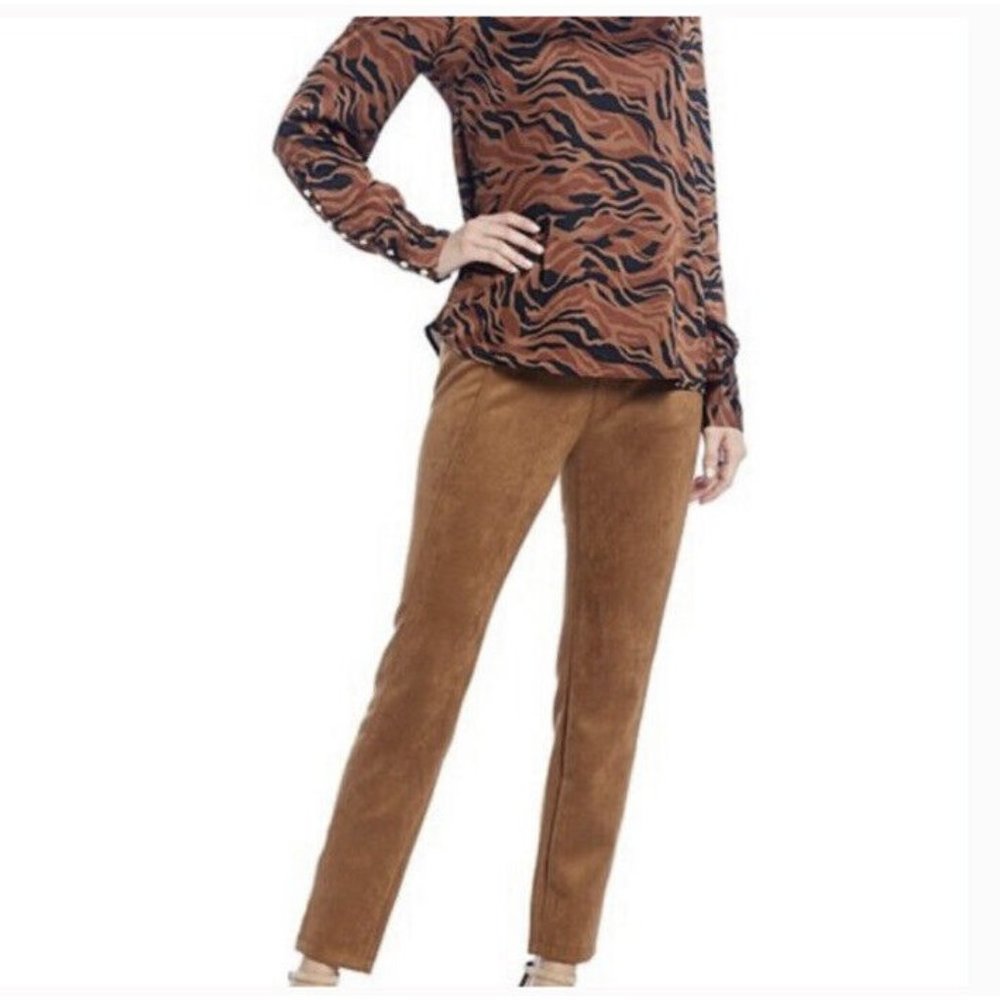 T Tahari Seamed Pull-On Faux Suede Leather Pants Size Medium